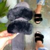 LaModishBoutique Lilenna Double Fluffy Slides - Black (FINAL SALE)