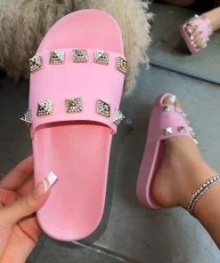 LaModishBoutique Stone Slides- Pink (final Sale)