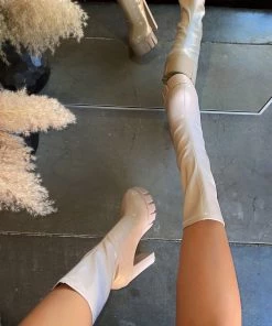 LaModishBoutique Charlotte Boots - Cream PU New Arrivals