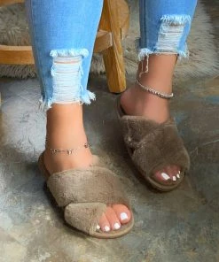 LaModishBoutique Jesse Criss-Cross Slipper - Taupe (FINAL SALE)