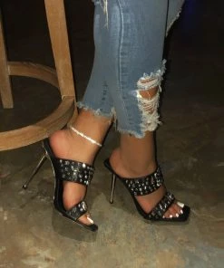 LaModishBoutique Stormi Spike Mule - Black (FINAL SALE)