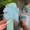 LaModishBoutique Ellie Fur Sandals- Mint (FINAL SALE)
