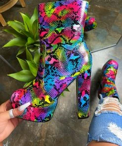 LaModishBoutique Emersyn Platform Booties- Multi Snake (final Sale)
