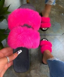 LaModishBoutique Lilenna Double Fluffy Slides - Hot Pink (FINAL SALE)