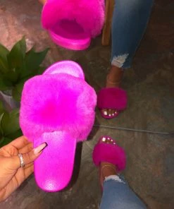 LaModishBoutique Daisy Fur Slides - Pink / Magenta (FINAL SALE)