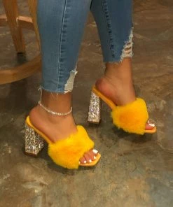 LaModishBoutique New Arrivals Joyce Fur Heels - Yellow