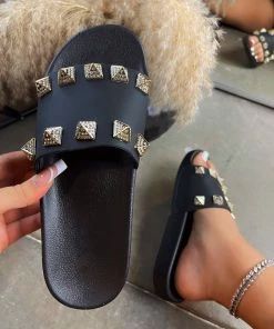 LaModishBoutique Stone Slides- Black (final Sale)