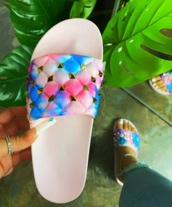LaModishBoutique Brigitta Studded Sandals- Pink Tye Die (FINAL SALE)