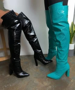 LaModishBoutique Brooklyn Thigh High Boots- Black Crocodile FINAL SALE New Arrivals