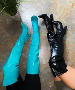 LaModishBoutique Brooklyn Thigh High Boots- Black Crocodile FINAL SALE New Arrivals