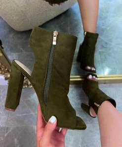 LaModishBoutique Everly Open Toe Boots - Olive FINAL SALE New Arrivals