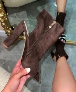 LaModishBoutique New Arrivals Everly Open Toe Boots - Brown FINAL SALE