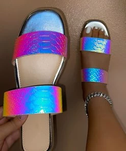 LaModishBoutique Ariel Sandals- Silver Holographic