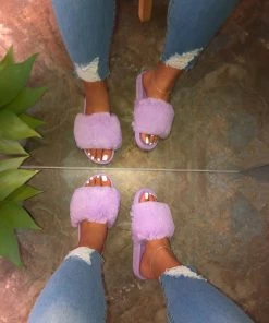 LaModishBoutique Daisy Fur Slides - Lilac ( Final Sale)