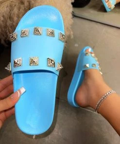 LaModishBoutique Stone Slides- Light Blue (final Sale)
