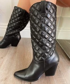 LaModishBoutique Linda Cowgirl Boots - Black New Arrivals